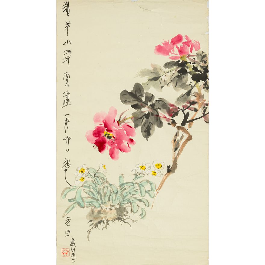 唐雲 1960年花卉鏡片A Chinese 'flower' painting, by Tang Yun (Chinese, 1910-1993), 1960