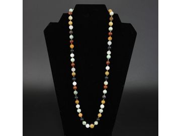 25" Long Multi-Color Jade Hand-Knotted Necklace with 14K Gold Oval Clasp