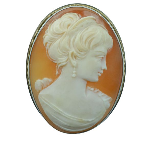 Antique Shell Cameo Pendant / Brooch in European (800) Silver
