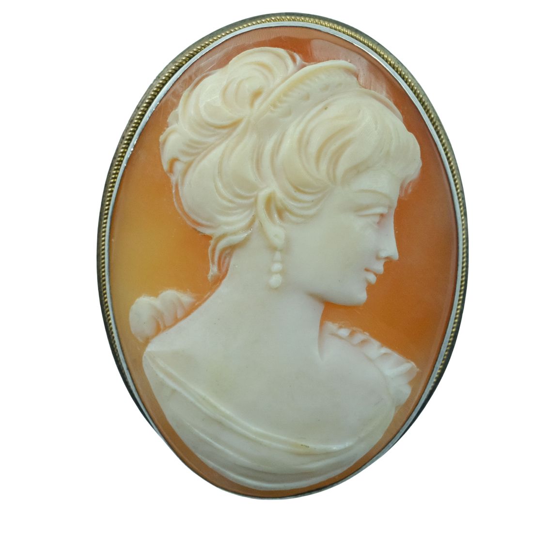 Antique Shell Cameo Pendant / Brooch in European (800) Silver