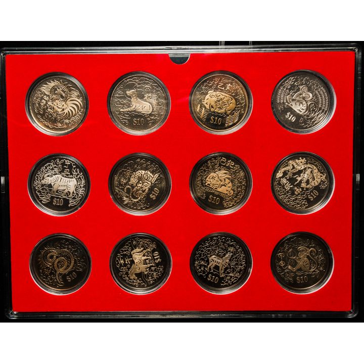Singapore Lunar Series Type 2 $10 coins 12pcs Difference Year in set