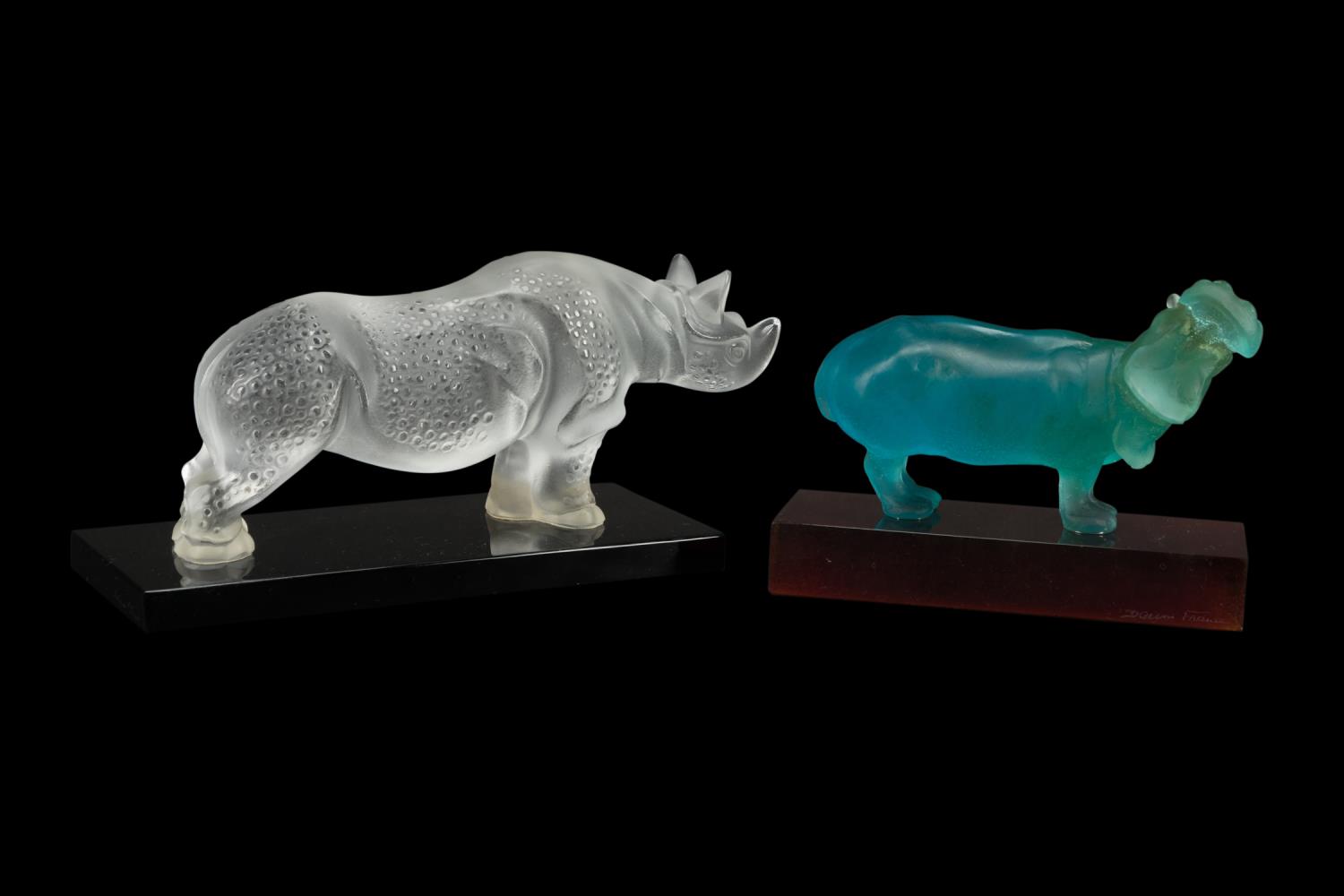 LALIQUE RHINOCEROS AND DAUM HIPPOPOTAMUS FIGURES | Ahlers