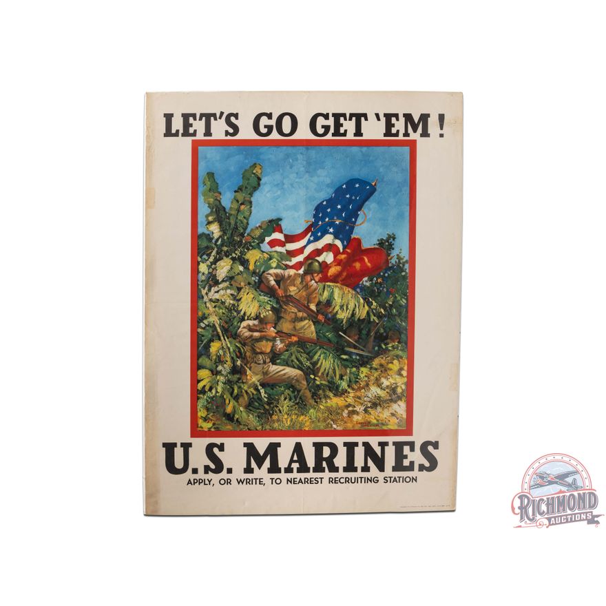 WWII Let's Go Get 'Em! U.S. Marines Recruiting Poster U.S.M.C. Dated 1942
