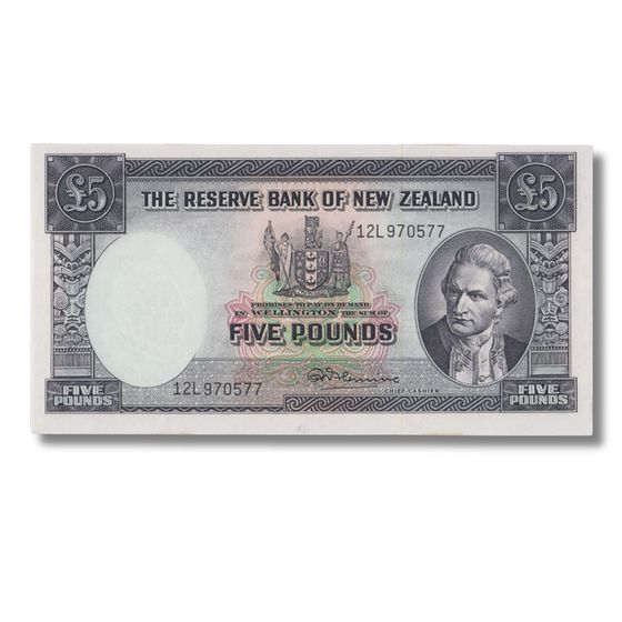New Zealand 'Fleming' 12L Last Prefix £5 with Security Thread (1967), Uncirculated OPQ