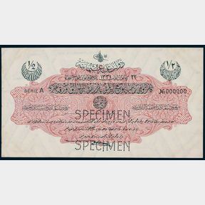 Ottoman - Turkey, Mehmed V (1909-18), Ministry of Finance Specimen 1/2 Livre, AH1331 (1916)