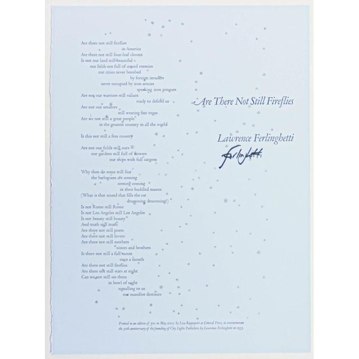 2005 Lawrence Ferlinghetti Are There Not Still Fireflies LE Signed LF Poster with COA Mint 91
