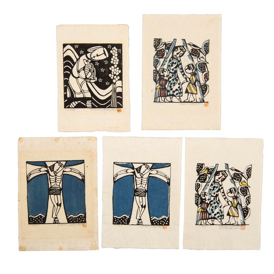 Sadao Watanabe (Japanese, 1913-1996), Five biblical-themed kappazuri prints