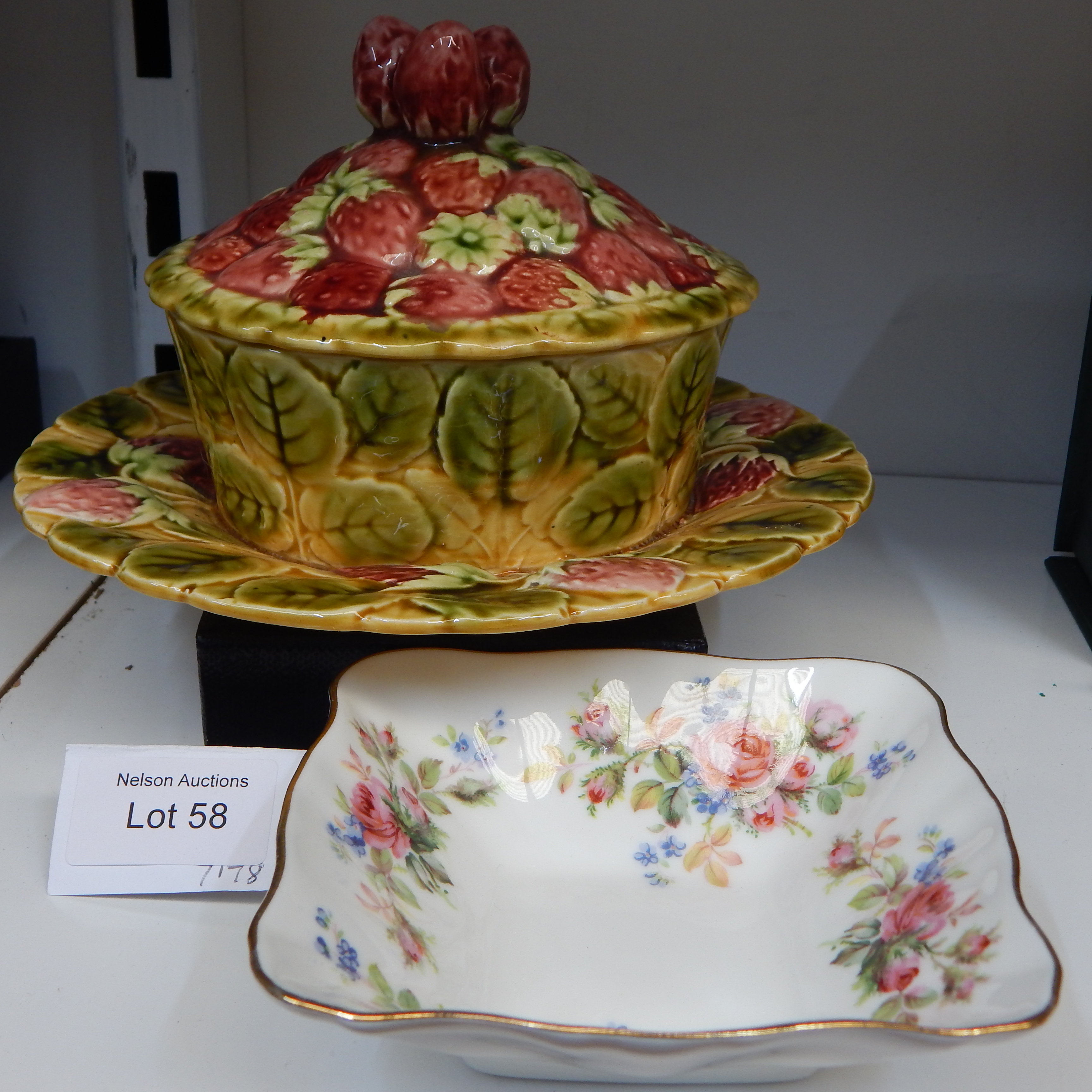 French Majolica strawberry lidded dish etc — sold at auction in New Zealand for $25