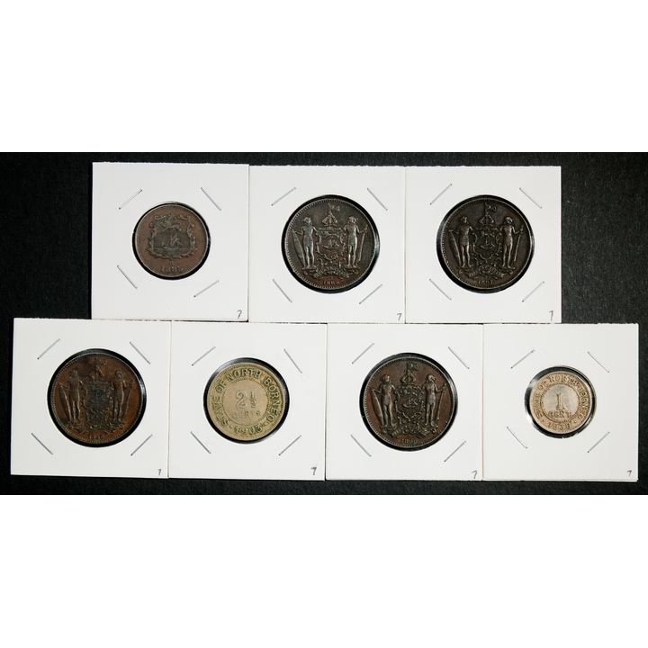 British North Borneo 1cent 1885H,1887H,1888H,1890H, 1/2cent 1885H,2 1/2cents 1903 ,1cent 1938 Total 7pcs
