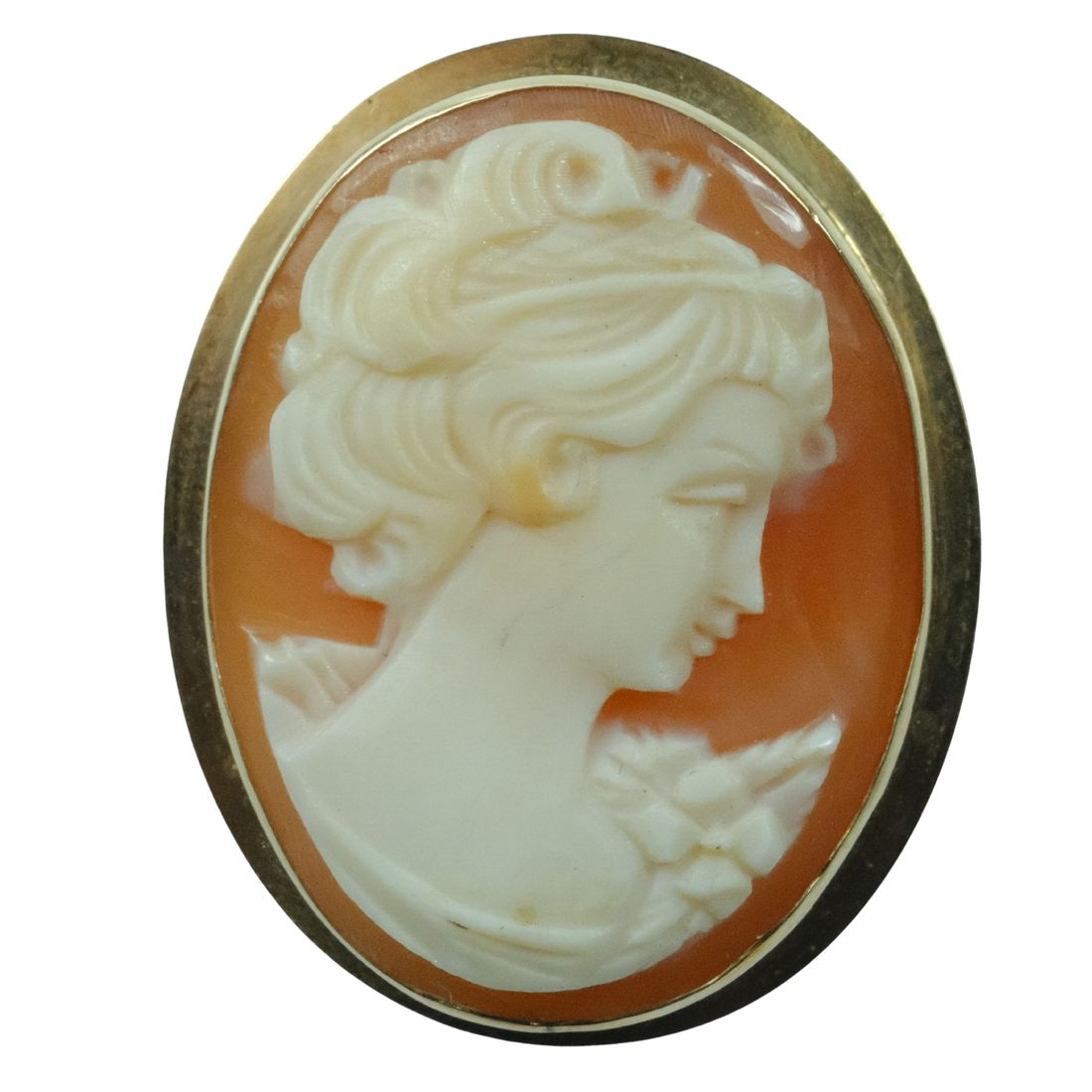 Antique Shell Cameo Pendant / Brooch in 14ct Yellow Gold