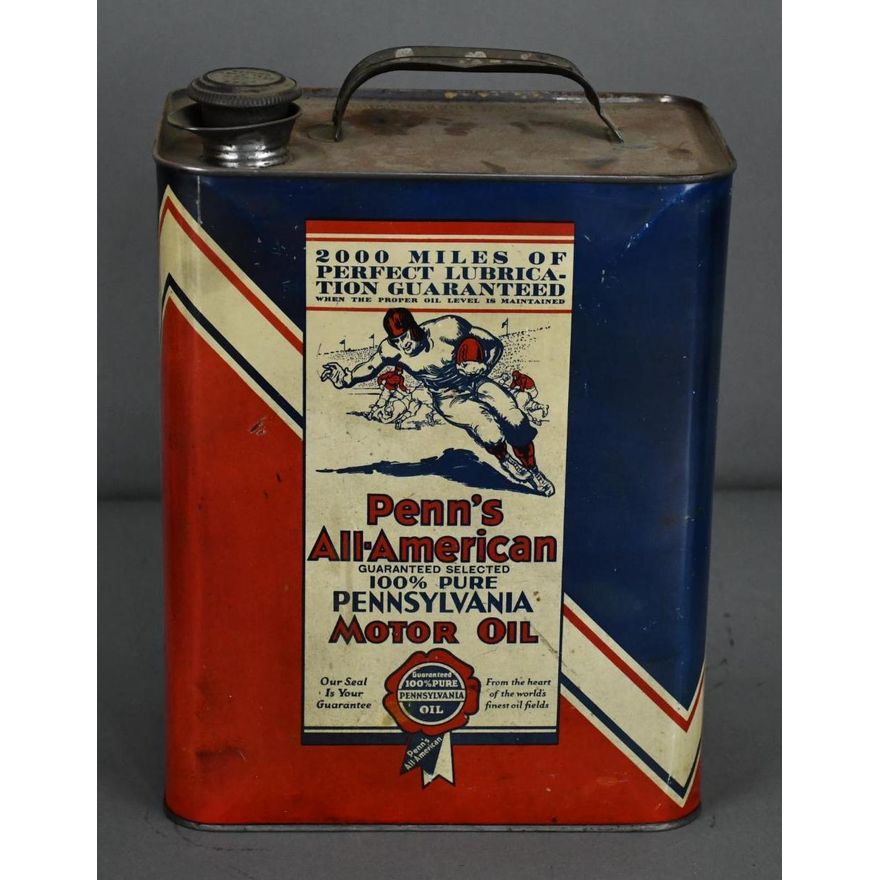 Penn's All-American Motor Oil w/Football Player Two-Gallon Metal Can