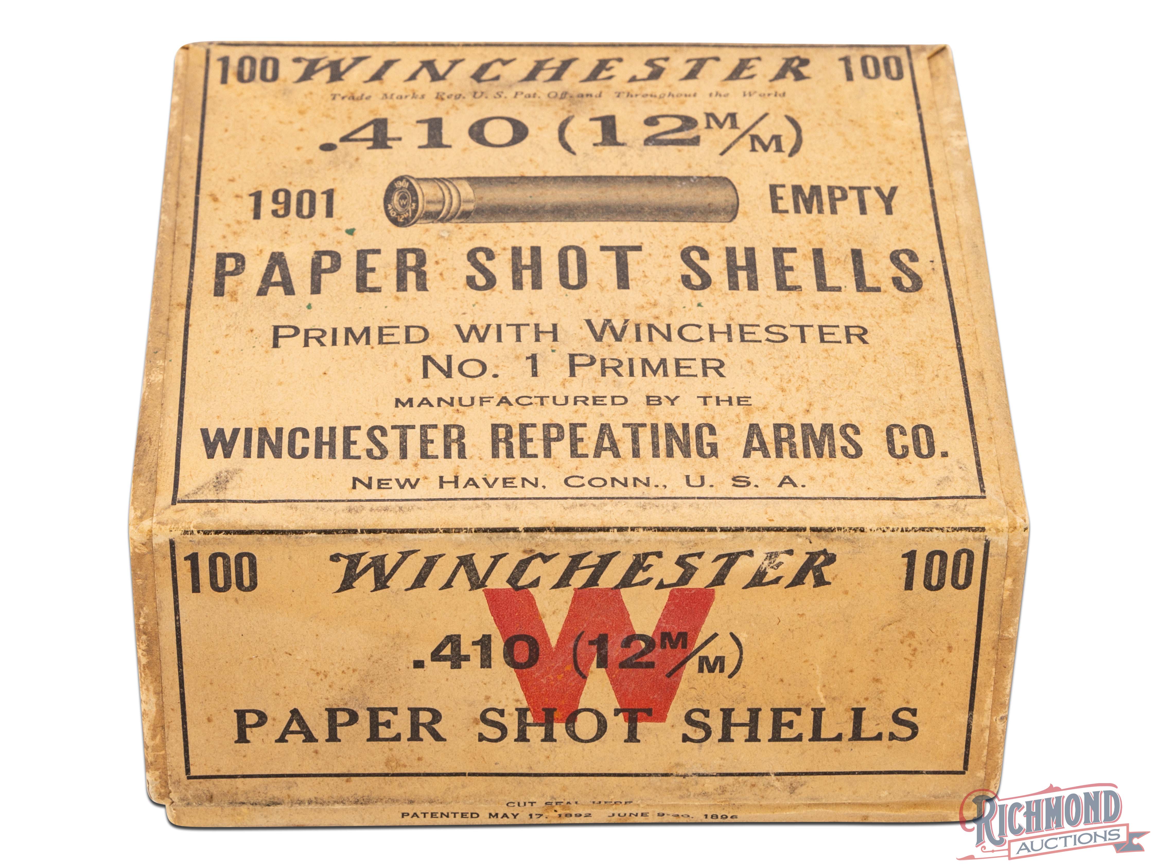 Sealed Winchester Paper Shot Shells Box Containing 100 Empty 410 Primed ...