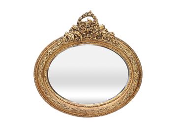 Vintage Louis XVI Style Oval Gilt Wood Wall Mirror