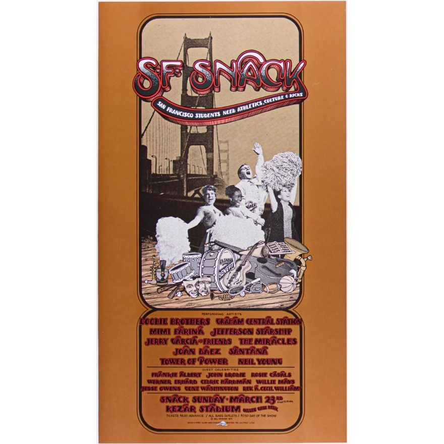 1975 AOR-4.49 Jerry Garcia Neil Young Doobie Brothers Snack Benefit Poster Near Mint 89