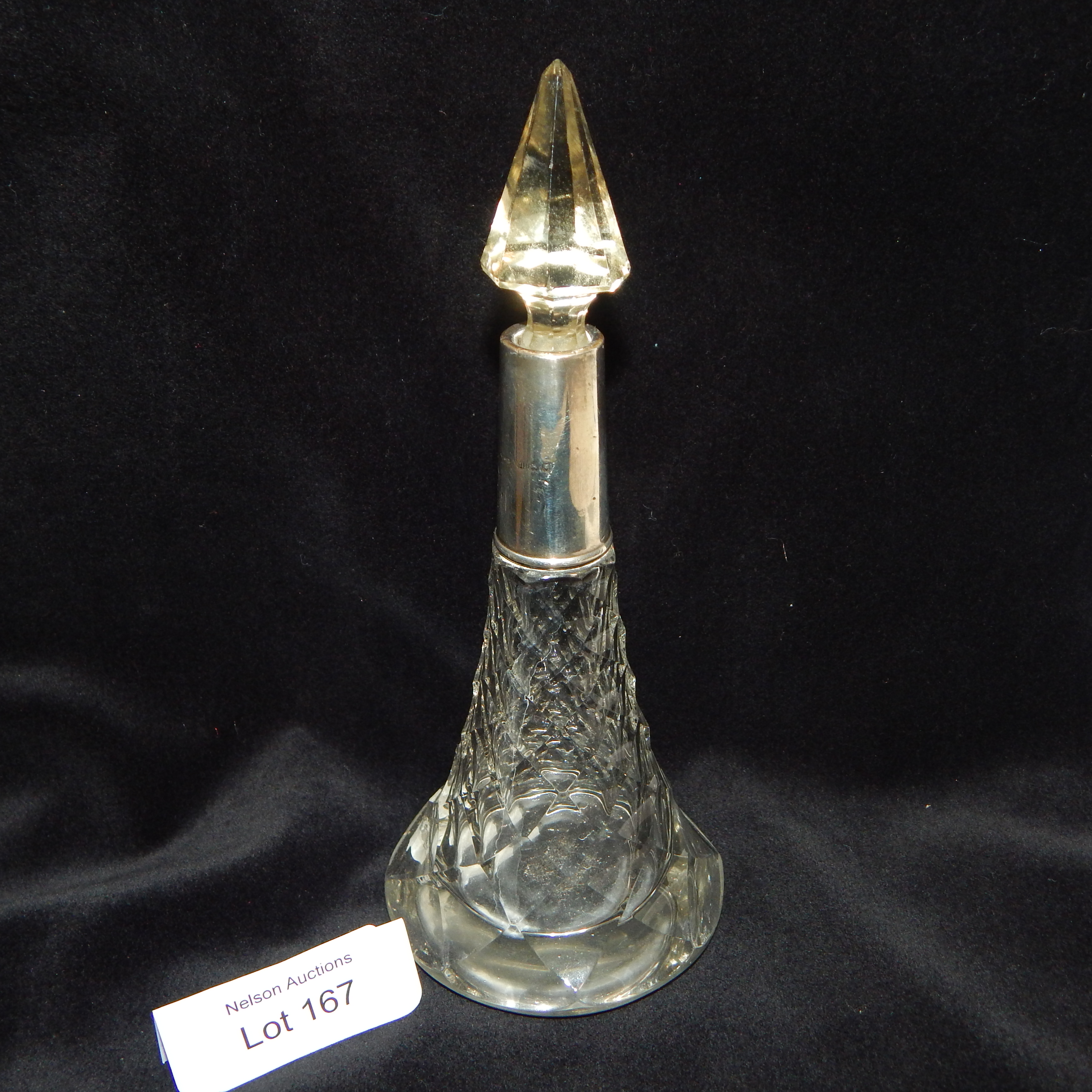 1901 Quality crystal perfume bottle w Stg Silver Collar — sold at auction in New Zealand for $100