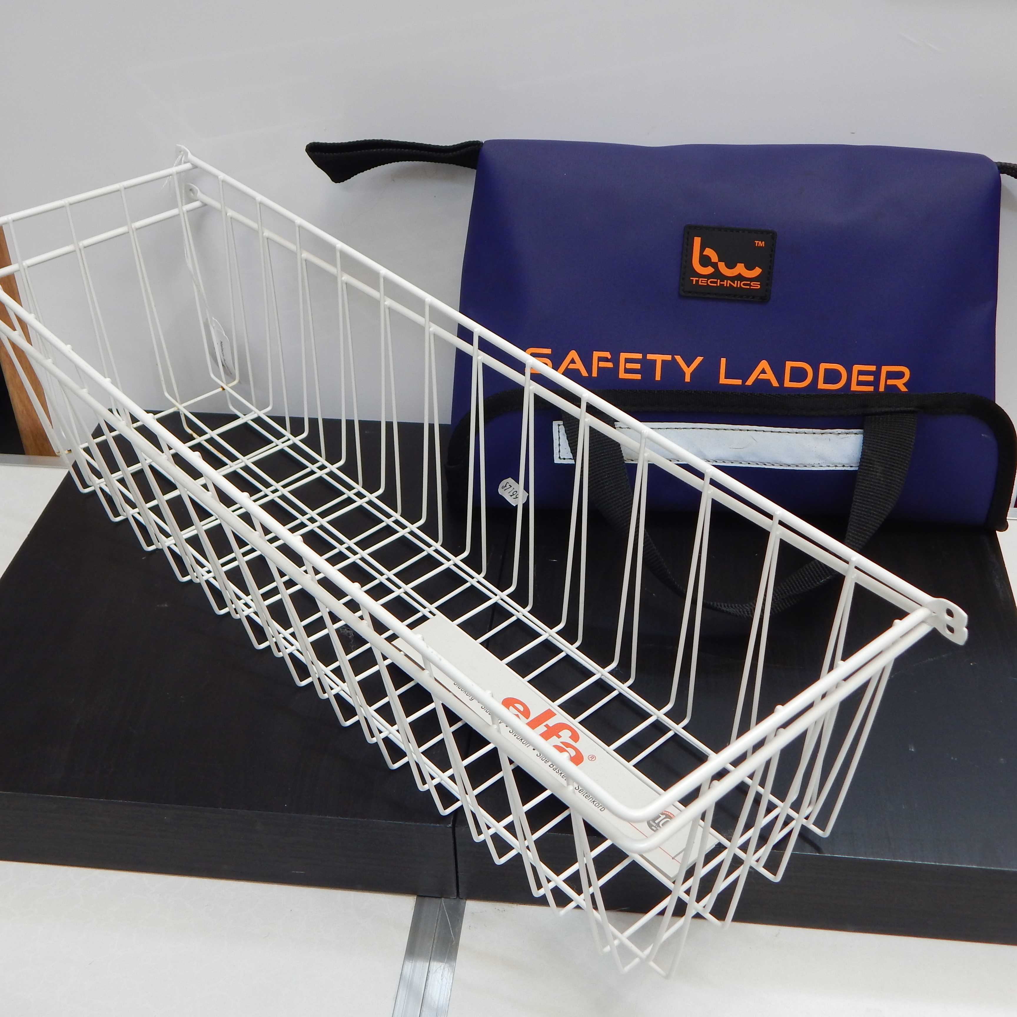2 elfa Side Baskets - new + Technics Safety Ladder — sold at auction in New Zealand for $15
