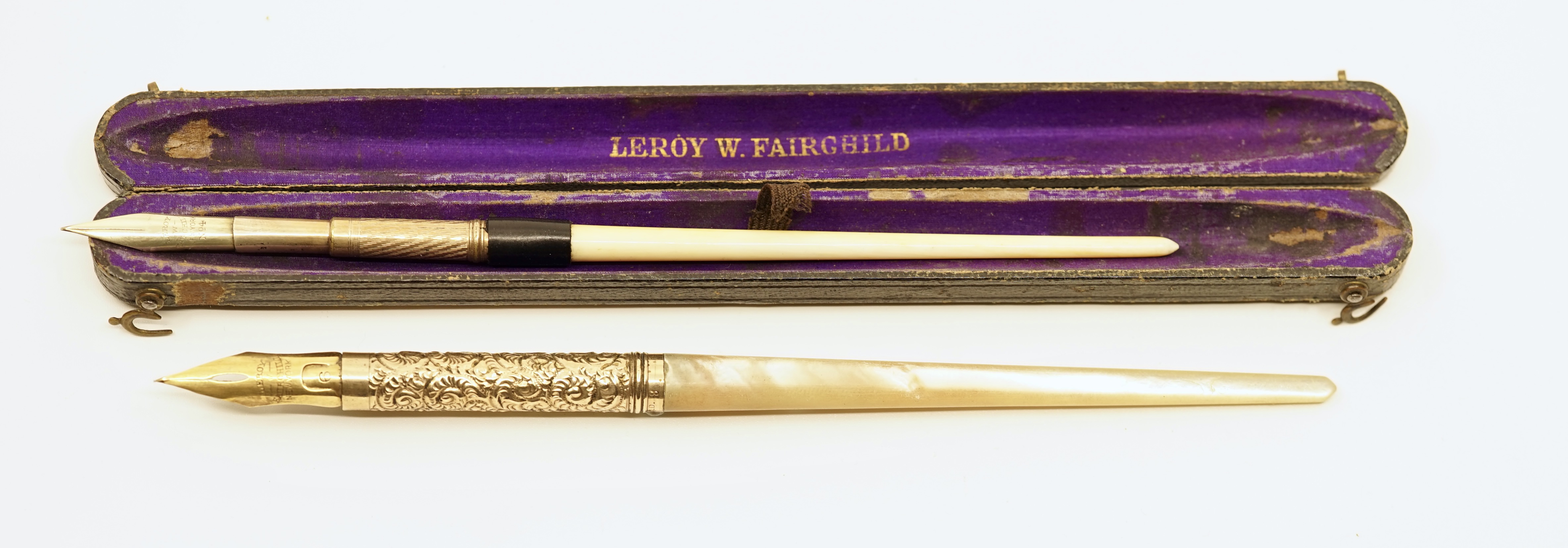 Leroy W Fairchild Pearl & Gold Dip Pens (2) | NA Pen Auctions