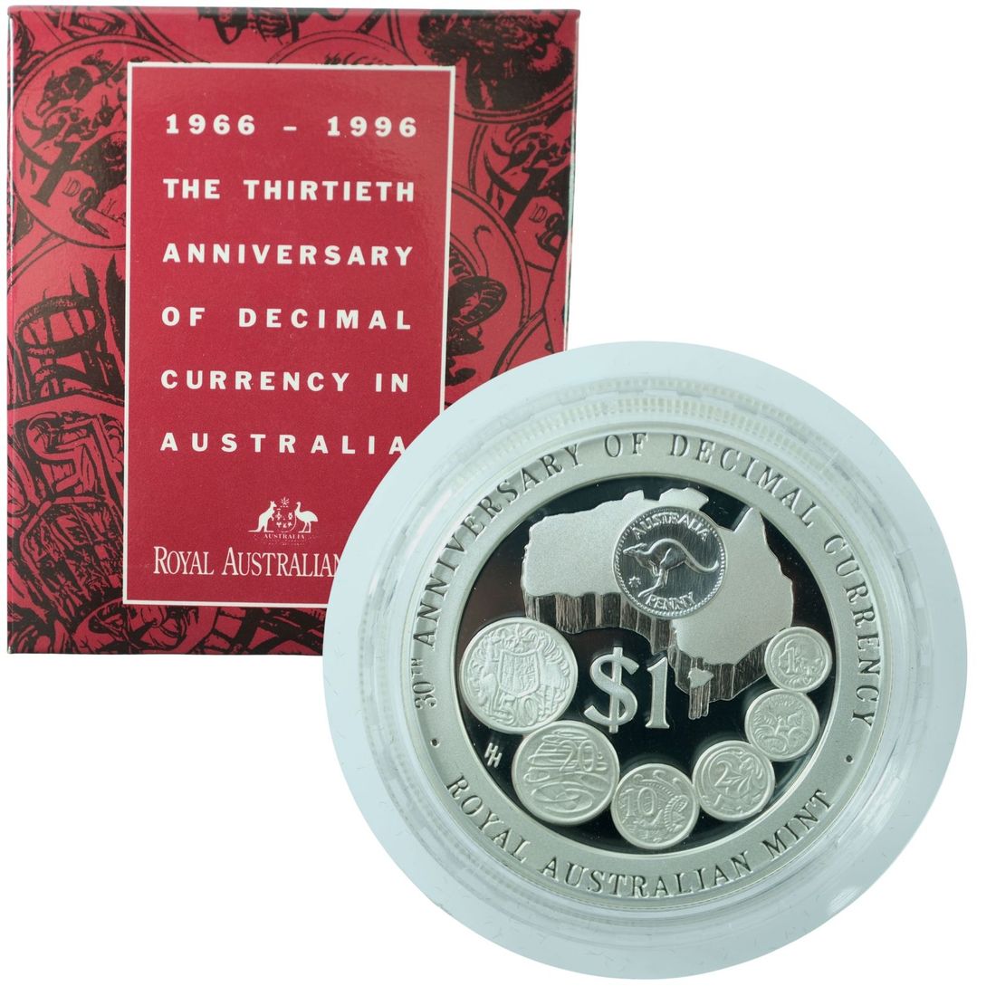 Australia 1996 '30th Anniversary of Decimal Currency' Proof Silver (999) $1, FDC