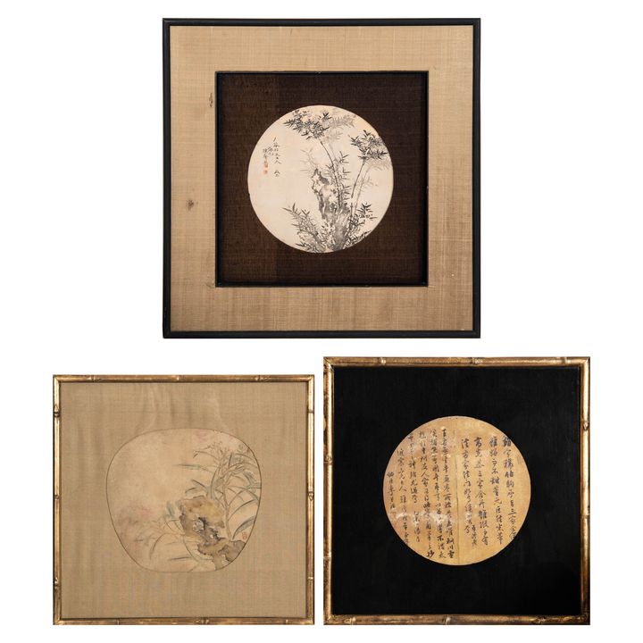 團扇扇面三張 A group of three Chinese round fan paintings and calligraphy, Unknown artists (Chinese)
