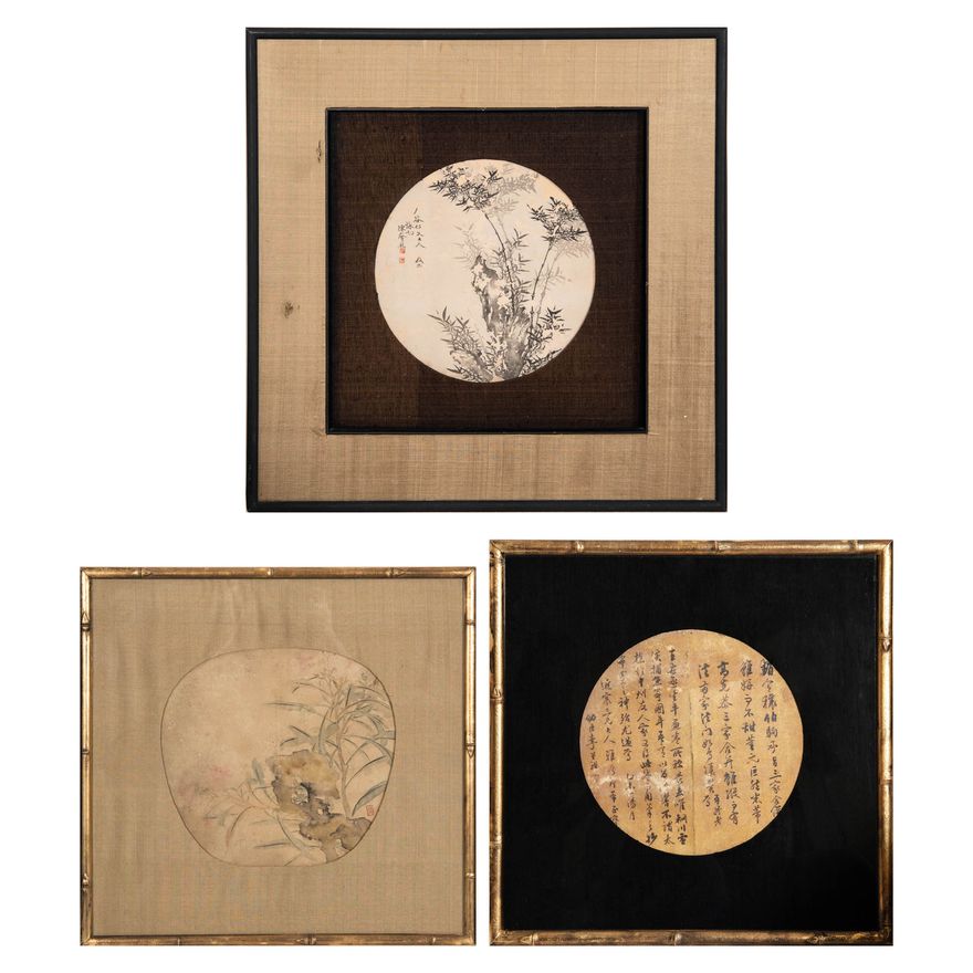 團扇扇面三張 A group of three Chinese round fan paintings and calligraphy, Unknown artists (Chinese)