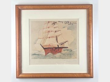 John Lennon Signed "Walls and Bridges" Ship Artwork 13” x 12.5” Photo Presented to Ed Germano (BAS)