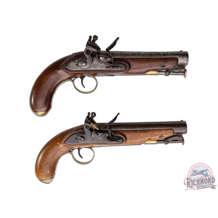 Antique Pair of Flintlock Military Style Pistols By McDermott of Dublin, Ireland