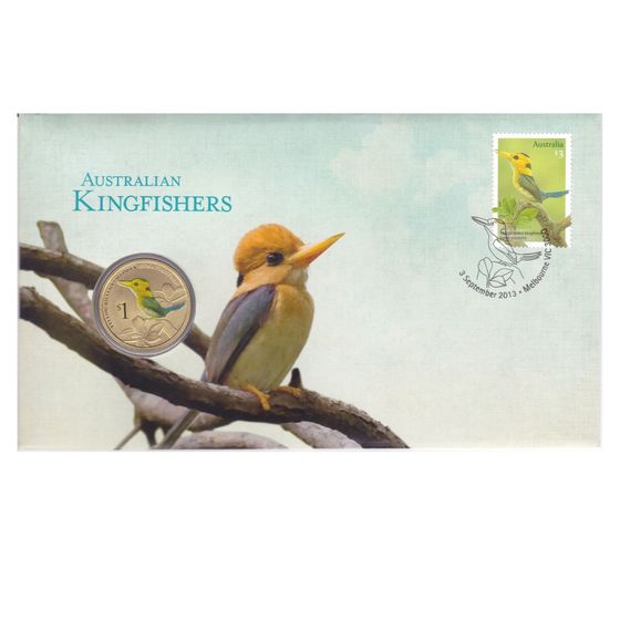 Tuvalu 2013 $1 (Coloured) Australian Kingfisher Stamp and Coin Cover