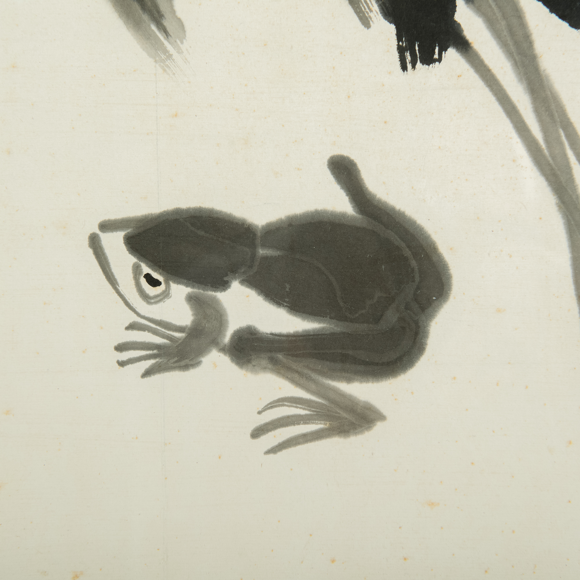 齊白石水墨荷葉青蛙鏡框（附齊白石英文書信） A Chinese 'frog