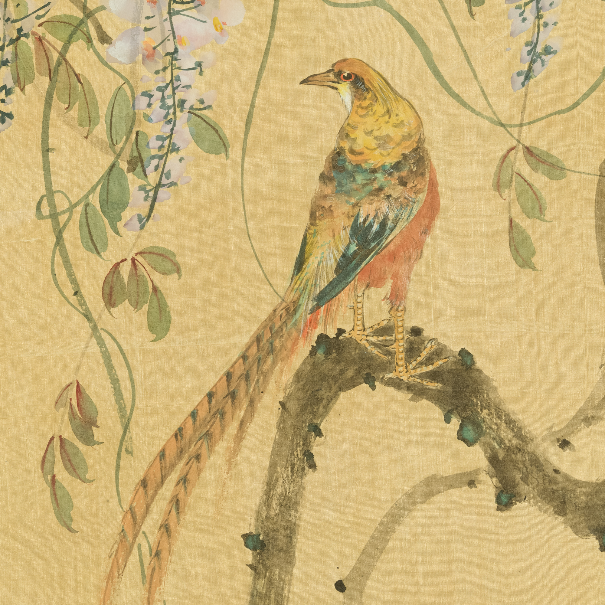 龍池山人花鳥立軸A Chinese 'flowers' and 'birds' painting, by Long