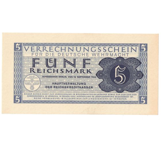 Germany Wehrmacht 1944 Funf (5) Reichsmark, Uncirculated OPQ