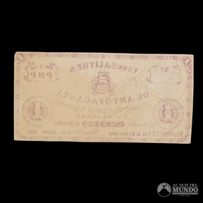 Chile, Compañia de Salitres de Antofagasta. Prueba de impresion en negativo de 1 Peso. 1904.