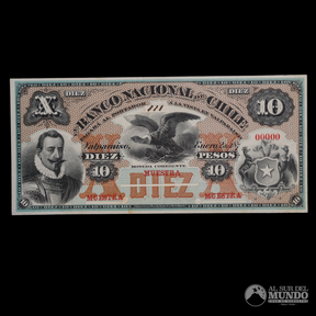 Chile, Banco Nacional. Prueba de anverso de 10 Pesos. S/F.
