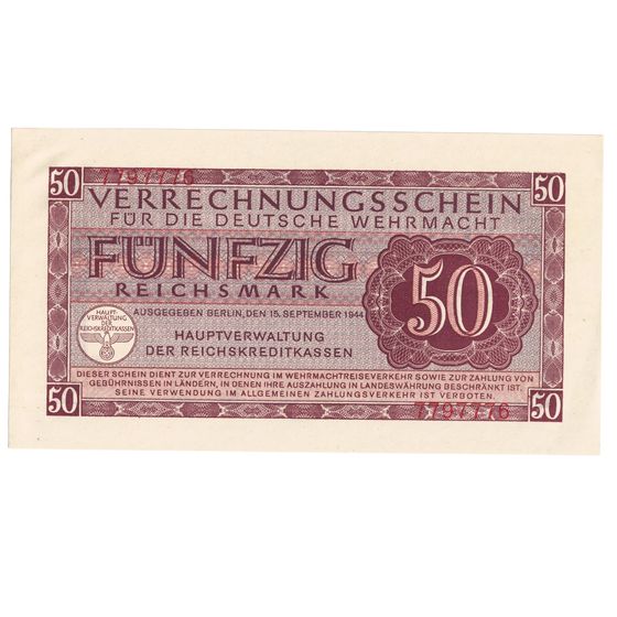Germany Wehrmacht 1944 Fünfzig (50) Reichsmark, virtually Uncirculated OPQ