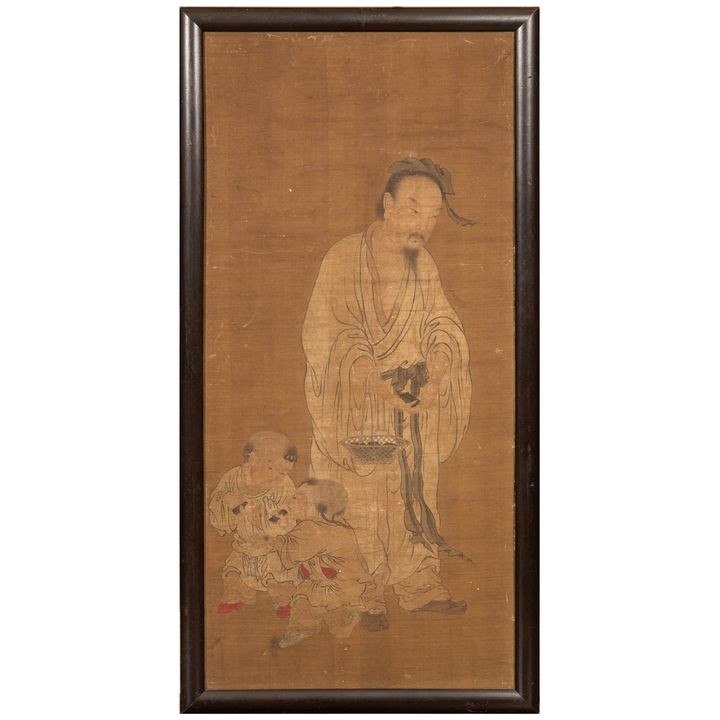 十八世紀或更早 高士圖鏡框 Unknown (Chinese), A painting of a scholar and children,  18th century or earlier