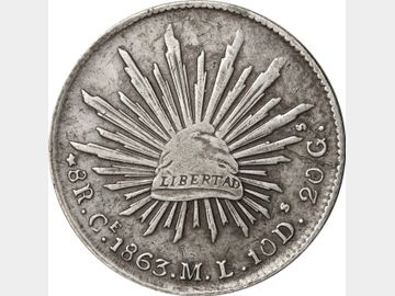KM# SIMIL 377.1 – 8 Reales 1863 Real de Catorce Ce ML. VF.
