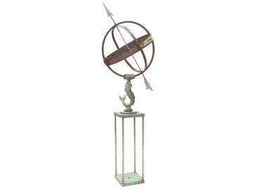 Metal and Verde Tin Garden Armillary Sundial Sphere