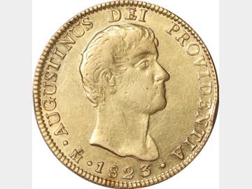 KM# 314 –8 Escudos 1823 Mo. XF+.