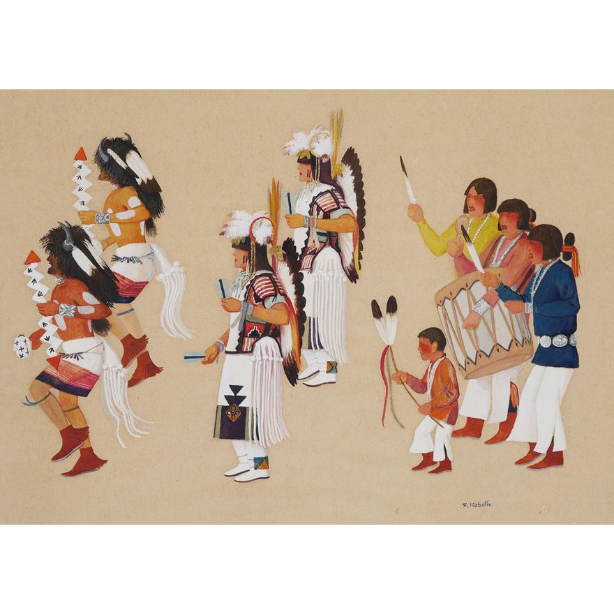 FRED KABOTIE, Original Gouache, Buffalo Dance