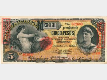 M297bf – 5 Pesos El Banco Nacional de México, 1890. XF.