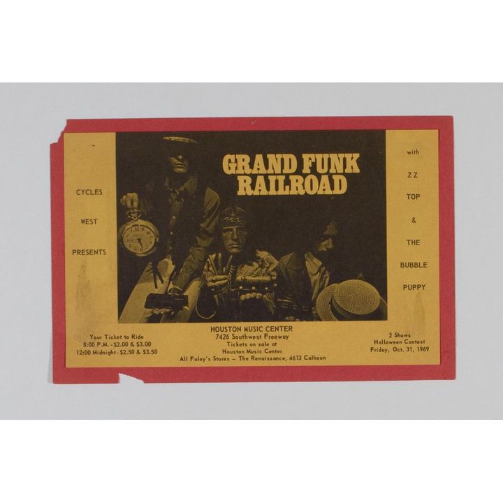 1969 Grand Funk Railroad ZZ Top Houston Music Center Handbill Mounted 61