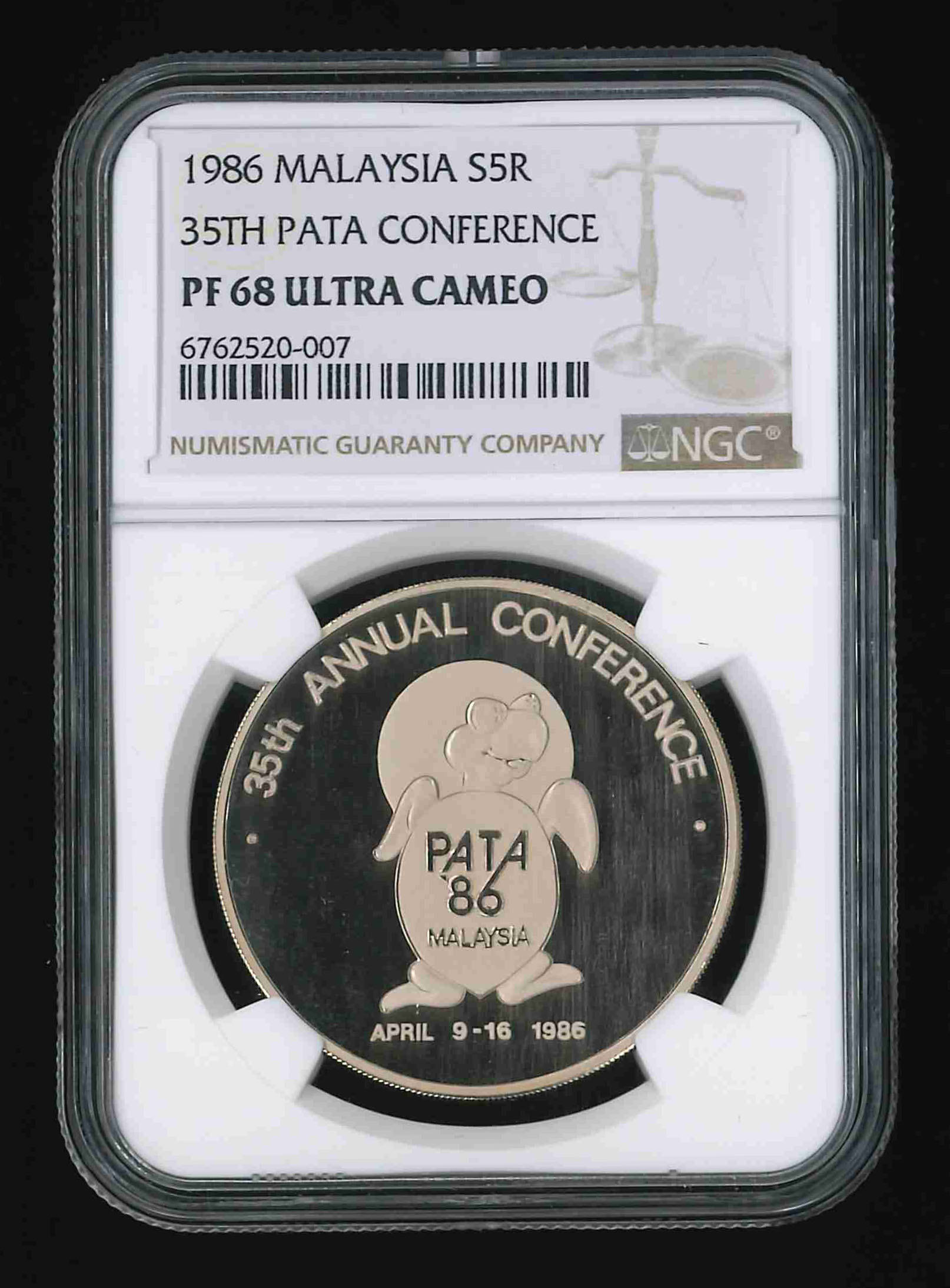 Malaysia, 1986, 5 Ringgit, 35th Pata Conference, NGC PF68UC