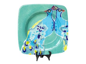 Multi Color Glass Square Peacock Platter