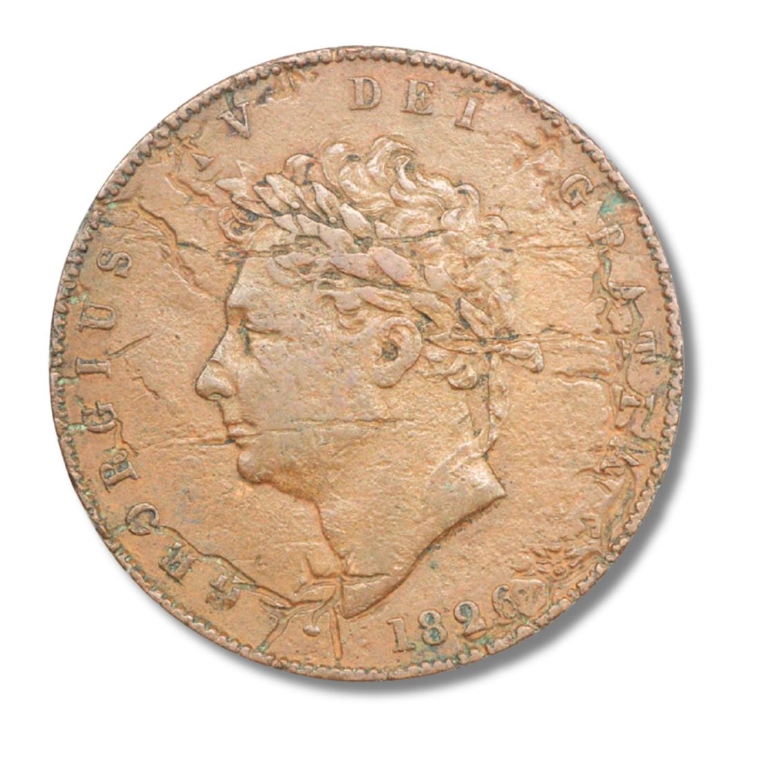 Great Britain George IV 1826 'Error' Half Penny, Very Fine