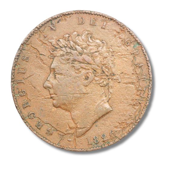 Great Britain George IV 1826 'Error' Half Penny, Very Fine