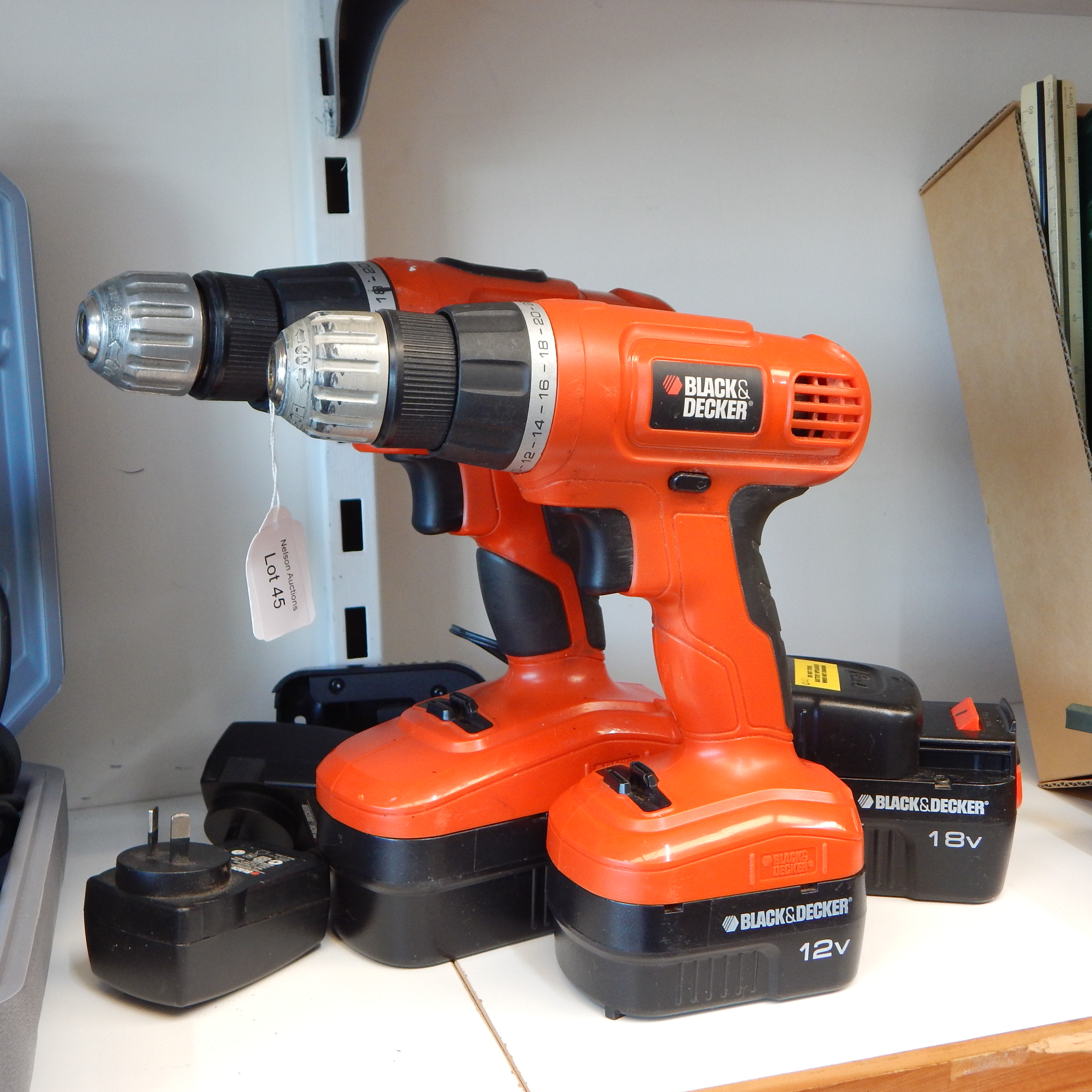 2 x B + D Cordless Drills 12v + 18v w Batteries + Chargers etc — sold at auction in New Zealand for $35