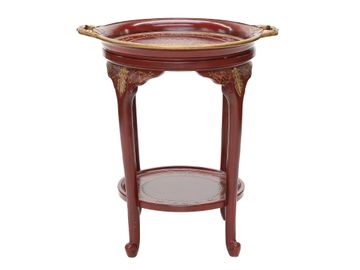 Oriental Accents Two-Tiered Round Red Lacquered Side Table