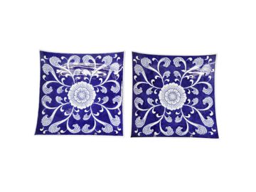 Blue and White Porcelain Square Decorative Plates, Pair
