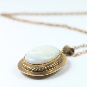 Solid White Opal Pendant with 9ct Yellow Gold Surround & Matching Chain