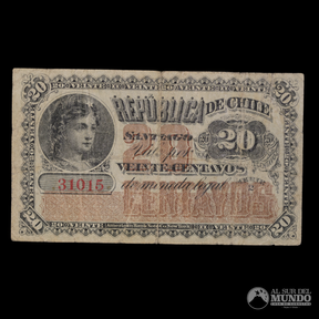 Chile, Republica. 20 Centavos. 1880. Serie 2.