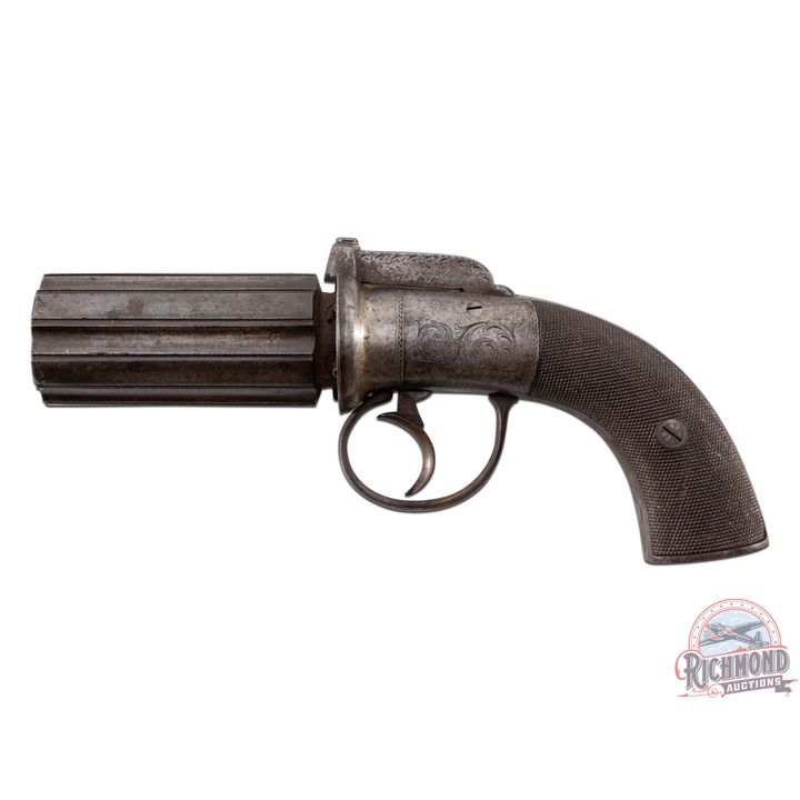 Antique British .36 Caliber 6 Shot Percussion Pepperbox Pistol